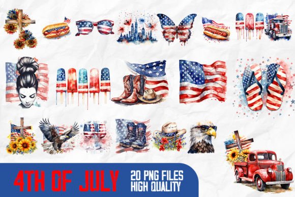 4th of July Watercolor Bundle: Design Assets for Patriotic Projects