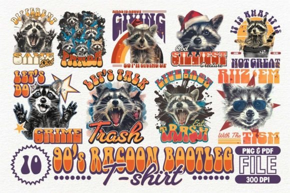90's Racoon Bootleg T-Shirt Design Bundle: A Nostalgic Asset
