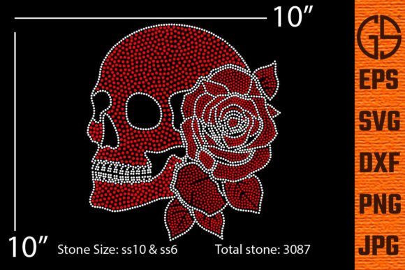 Skull Rhinestone Design with Rose: A Bold Graphic Asset